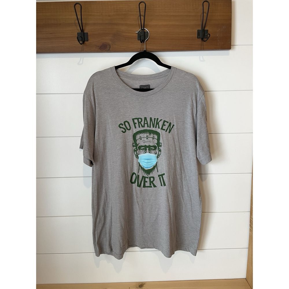 Gray "So Franken Over It" Mask Frankenstein SMP Brand  Graphic tee Women's XL